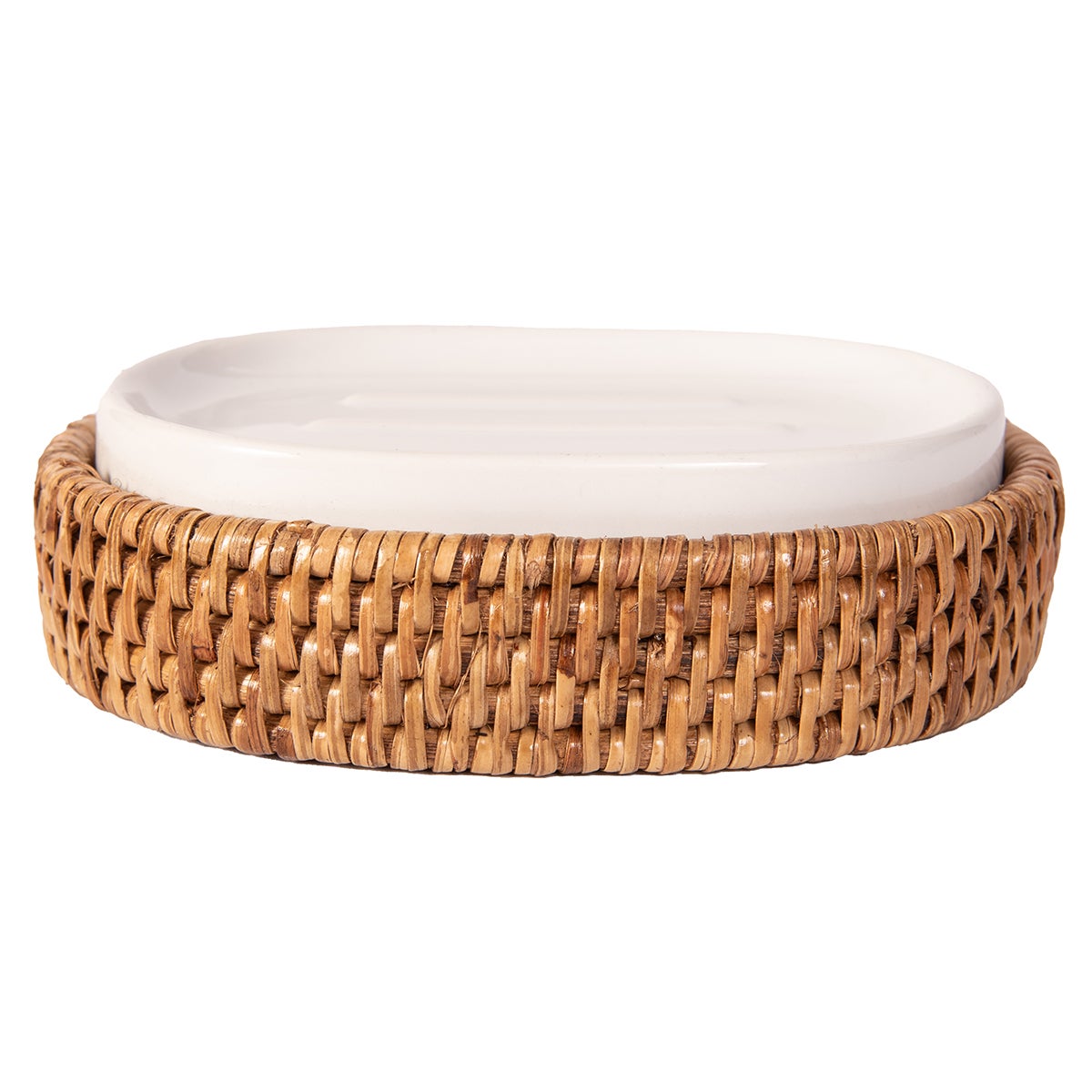 Artifacts Trading Company Rattan Oval Soap Dish Ceramic Honey Brown